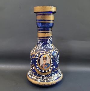 Collectible French Hand Painted Cobalt Blue Cut Glass Gilt Bell Shaped Vase